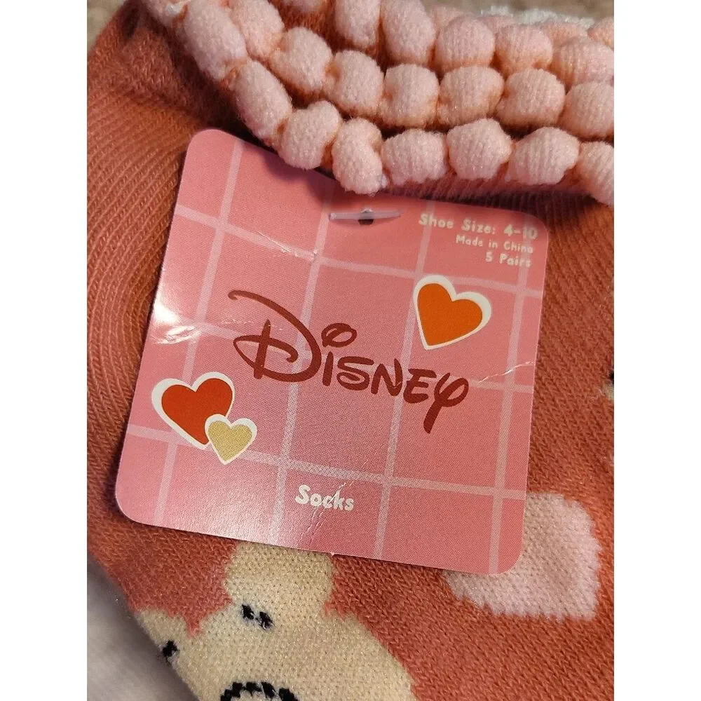 Disney Pink‎ White Winnie the Pooh 5 Pairs Ruffled Ankle Socks NWT